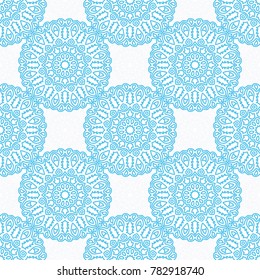 Seamless Ethnic Pattern with Mandalas. Arabesque Rapport for Print, Calico, Chintz, Wallpaper. Damask Motif in Vintage Style. Seamless Texture for Ethnic Design.