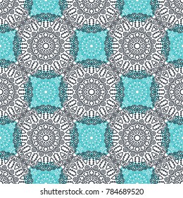 Seamless Ethnic Pattern with Mandalas. Arabesque Rapport for Print, Calico, Chintz, Wallpaper. Damask Motif in Vintage Style. Seamless Texture for Ethnic Design.