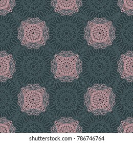 Seamless Ethnic Pattern with Mandalas. Arabesque Rapport for Print, Calico, Chintz, Wallpaper. Damask Motif in Vintage Style. Seamless Texture for Ethnic Design.