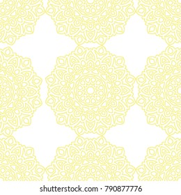 Seamless Ethnic Pattern with Mandalas. Arabesque Rapport for Print, Calico, Chintz, Wallpaper. Damask Motif in Vintage Style. Seamless Texture for Ethnic Design.
