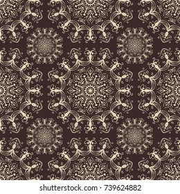Seamless ethnic pattern with mangalas. Vector, indian. For fabric, web-sites and paper. Boho chic design. Summer fashion. For wallpaper, pattern fills, coloring books and pages for kids and adults.
