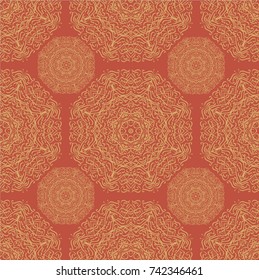 Seamless ethnic pattern with mangalas. Vector, indian. For fabric, web-sites and paper. Boho chic design. Summer fashion. For wallpaper, pattern fills, coloring books and pages for kids and adults.