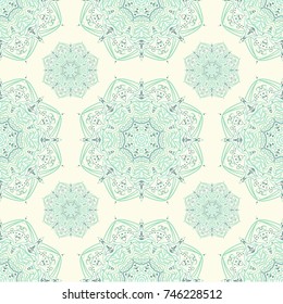 Seamless ethnic pattern with mangalas. Vector, indian. For fabric, web-sites and paper. Boho chic design. Summer fashion. For wallpaper, pattern fills, coloring books and pages for kids and adults.