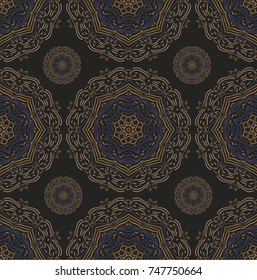 Seamless ethnic pattern with mangalas. Vector, indian. For fabric, web-sites and paper. Boho chic design. Summer fashion. For wallpaper, pattern fills, coloring books and pages for kids and adults.
