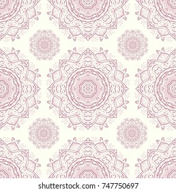 Seamless ethnic pattern with mangalas. Vector, indian. For fabric, web-sites and paper. Boho chic design. Summer fashion. For wallpaper, pattern fills, coloring books and pages for kids and adults.