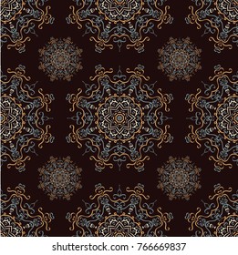 Seamless ethnic pattern with mangalas. Vector, indian. For fabric, web-sites and paper. Boho chic design. Summer fashion. For wallpaper, pattern fills, coloring books and pages for kids and adults.