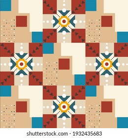 Nahtlose ethnische Muster in Münztinten.Tribal nahtlose, farbige geometrische Muster.Ethnische Vektorstruktur.Traditionelle Ornamente.Stickereitextur mit geometrischem Ornament.Muster für Oberflächengestaltung.EPS10