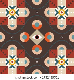 Seamless ethnic pattern in mint tints.Tribal seamless colorful geometric pattern.Ethnic vector texture.Traditional ornament.Embroidery texture with geometric ornament.Pattern for surface design.EPS10