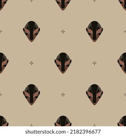 Seamless Ethnic Pattern With Neolithic Human Masks From Serbia. Vinča Culture.