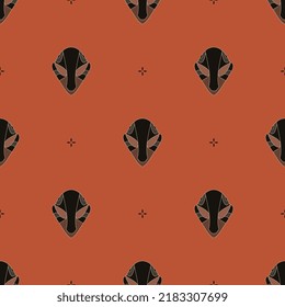 Seamless Ethnic Pattern With Neolithic Human Masks From Serbia. Vinča Culture. On Red Background.