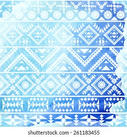 Seamless ethnic pattern on watercolor background. Vector illustration.