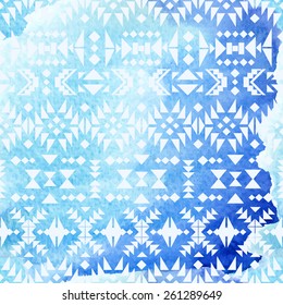 Seamless ethnic pattern on watercolor background. Vector illustration.