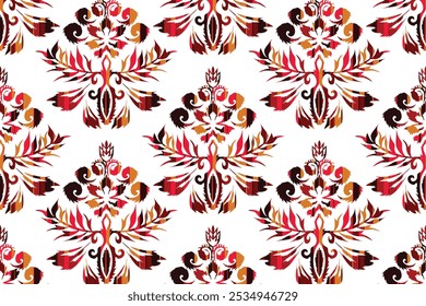 Seamless ethnic pattern of paisley and decorative floral branches. Indian motif. Vector background."This content was created using vector drawing tools and software, not generated by AI"