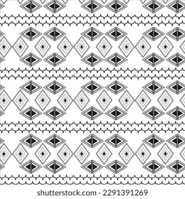seamless ethnic pattern repeats ikat ogee art floral and geometric elements black and white modern tribal design texture, vintage, fabric, carpet clothing folk Stitch embroidery vector background