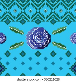 Seamless ethnic pattern with roses. 
