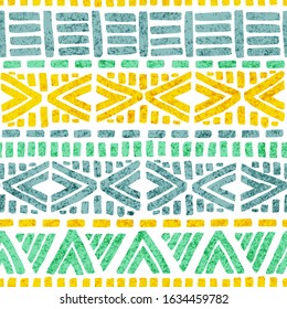 Seamless ethnic pattern. Summer print for textiles, swimsuit, yoga mat. Aztec and tribal motifs. Grunge texture. Vector illustration.