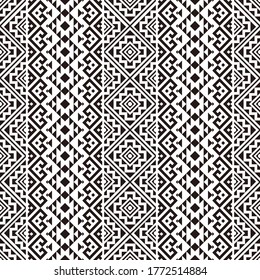 Seamless ethnic pattern texture background design vector in black white color