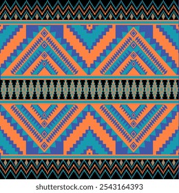 Seamless Ethnic Pattern Texture. Navajo Geometric Print, Rustic Decorative Ornament. Abstract Geometric Pattern. Native American Pattern Ornament for the design of Clothing