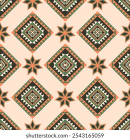 Seamless Ethnic Pattern Texture. Navajo Geometric Print, Rustic Decorative Ornament. Abstract Geometric Pattern. Native American Pattern Ornament for the design of Clothing