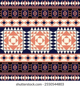 Seamless Ethnic Pattern Texture. Navajo Geometric Print, Rustic Decorative Ornament. Abstract Geometric Pattern. Native American Pattern Ornament for the design of Clothing