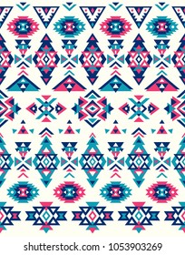 Seamless Ethnic pattern textures. Abstract Navajo geometric print.Rustic decorative ornament. Native American pattern. Pink &Blue colors.