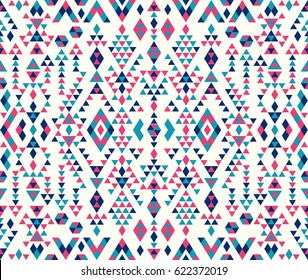 Seamless Ethnic pattern textures. Abstract Navajo geometric print. Rustic decorative ornament. Native American pattern. Pink & Blue colors.
