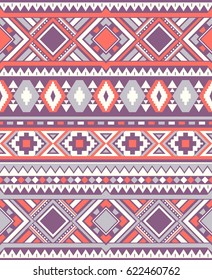 Seamless Ethnic pattern textures. Abstract Navajo geometric print. Rustic decorative ornament. Native American pattern. Orange and Purple colors.