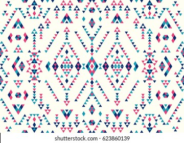 Seamless Ethnic pattern textures. Abstract Navajo geometric print.Rustic decorative ornament. Native American pattern. Pink &Blue colors.