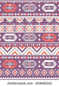 Seamless Ethnic pattern textures. Abstract Navajo geometric print.Rustic decorative ornament. Native American pattern. Purple and orange colors.