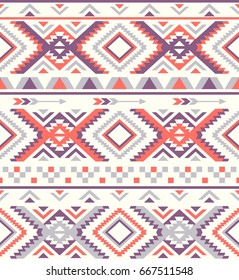 Seamless Ethnic pattern textures. Abstract Navajo geometric print.Rustic decorative ornament. Native American pattern. Purple and orange colors.