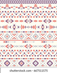 Seamless Ethnic pattern textures. Abstract Navajo geometric print.Rustic decorative ornament. Native American pattern. Purple and orange colors.