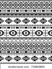 Seamless Ethnic pattern textures. Abstract Navajo geometric print. Rustic decorative ornament. Native American pattern. Black & white colors.