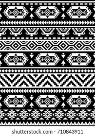 Seamless Ethnic pattern textures. Abstract Navajo geometric print. Rustic decorative ornament. Native American pattern. Black & white colors.