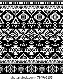 Seamless Ethnic pattern textures. Abstract Navajo geometric print. Rustic decorative ornament. Native American pattern. Black & white colors.