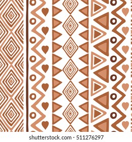 Texturas de patrones étnicos sin igual. Color marrón claro, caramelo y café. Patrón geométrico abstracto nativo para tela, textil o papel pintado en fondo blanco. Fondo vertical.