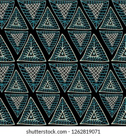 Seamless ethnic pattern of triangles drawn by hand-vector illustration.