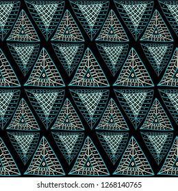 Seamless ethnic pattern of triangles drawn by hand-vector illustration.