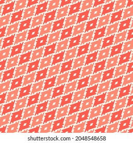 Seamless ethnic pattern. Tribal illustration with coral and red lines and shapes. Vector ornament is used in the design of carpets, wallpaper, textiles, plaid, clothing, packaging, wrapping
