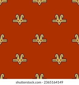 Seamless ethnic pattern with tribal masks. Ancient Peruvian Indigenous motif. Native American art of Nazca Indians. On red background.