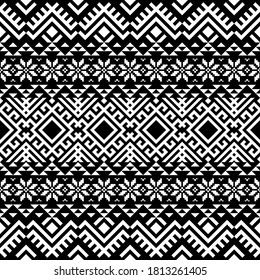 Seamless ethnic pattern vector in black and white color. Traditional motif pattern texture background design vector
