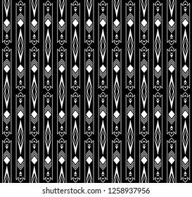 Seamless of ethnic pattern vector. Design rhombus with lines vertical white on black background. Design print for illustration, textile, garment, wallpaper, background, banner. Set 