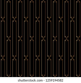 Seamless of ethnic pattern vector. Design shields with lines vertical gradient gold on black background. Design print for illustration, textile, garment, wallpaper, background, banner. Set 13