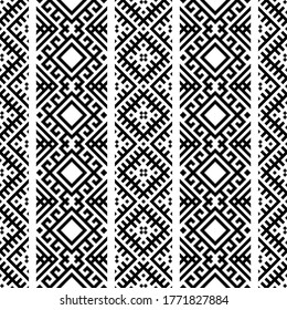Seamless ethnic Pattern vertical stripe texture design in black white color