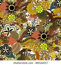 Seamless ethnic pattern vibrant colors with zentangle ornament