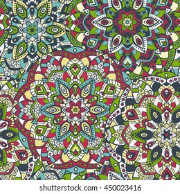 Seamless ethnic pattern. Vintage decorative elements. Hand drawn background. Islam, Arabic, Indian, ottoman motifs. Perfect for printing on fabric or paper.