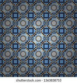 Seamless ethnic patterns in black, beige and blue colors. Vector repeated oriental motif for textile, fabric or paper design.