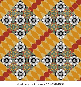 Seamless ethnic patterns for border in beige, yellow and gray colors. Vector repeated oriental motif for fabric or paper design.