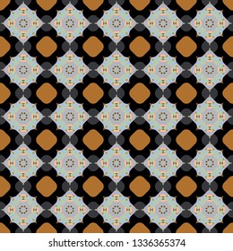 Seamless ethnic patterns for border in blue, black and brown colors. Vector repeated oriental motif for fabric or paper design.