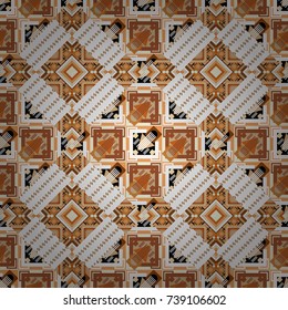 Seamless ethnic patterns for border in brown, orange and white colors. Vector repeated oriental motif for fabric or paper design.