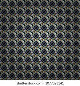 Seamless ethnic patterns for border in green, black and gray colors. Vector repeated oriental motif for fabric or paper design.